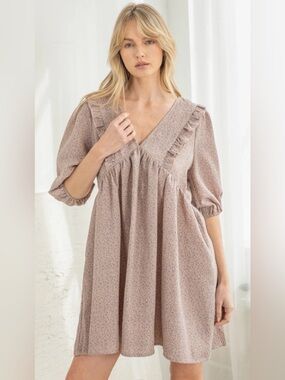 NWT REVEROF Mauve Floral Textured Babydoll Dress POCKETS